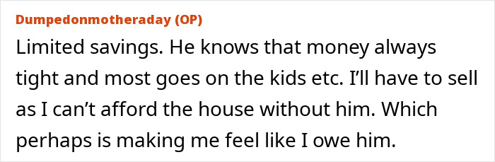 Text from a post discussing financial strain and the end of a relationship involving a money demand. Text from a post discussing financial strain and the end of a relationship involving a money demand.