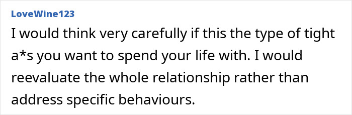 Comment expressing frustration over BF splurging on female colleagues while GF covers expenses, sparking jealousy concerns. Comment expressing frustration over BF splurging on female colleagues while GF covers expenses, sparking jealousy concerns.
