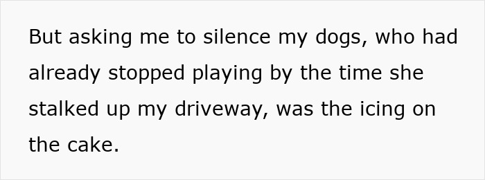Text about a dispute over dogs and cats using yards in a neighborhood setting. Text about a dispute over dogs and cats using yards in a neighborhood setting.