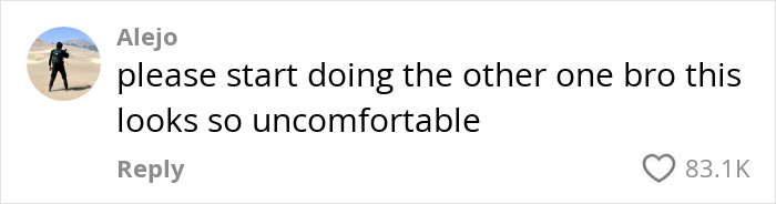 Comment about "The Crooked Man" workout routine, suggesting symmetry, with 83.1K likes. Comment about "The Crooked Man" workout routine, suggesting symmetry, with 83.1K likes.