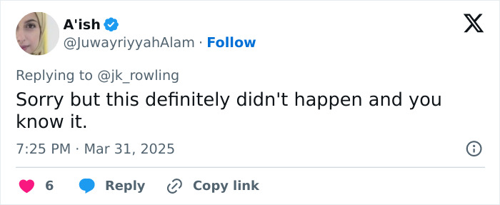 Tweet replying to JK Rowling on toddler school suspension over transphobia claim, expressing disagreement. Tweet replying to JK Rowling on toddler school suspension over transphobia claim, expressing disagreement.