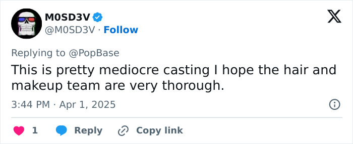 Tweet critiques Beatles biopic casting, requesting thorough makeup work. Tweet critiques Beatles biopic casting, requesting thorough makeup work.