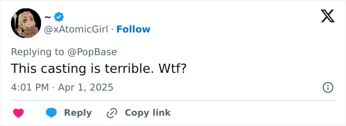 Tweet criticizing Beatles biopic casting, expressing dissatisfaction and shock. Tweet criticizing Beatles biopic casting, expressing dissatisfaction and shock.