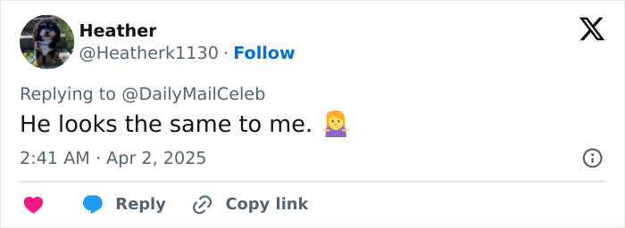 Comment on DiCaprio's new look mentions he seems unchanged. Comment on DiCaprio's new look mentions he seems unchanged.