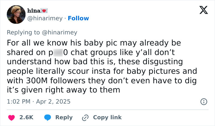 Tweet expressing concern over online sharing of baby photos, related to Justin Bieber debate. Tweet expressing concern over online sharing of baby photos, related to Justin Bieber debate.