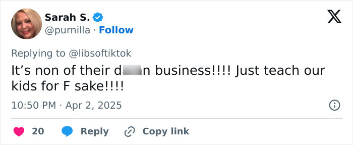 Tweet expressing parental anger over explicit questions in school survey. Tweet expressing parental anger over explicit questions in school survey.