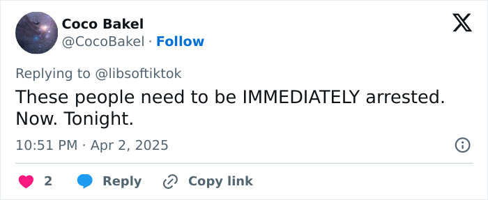 Tweet expressing anger over middle school survey with explicit questions, demanding immediate arrests. Tweet expressing anger over middle school survey with explicit questions, demanding immediate arrests.