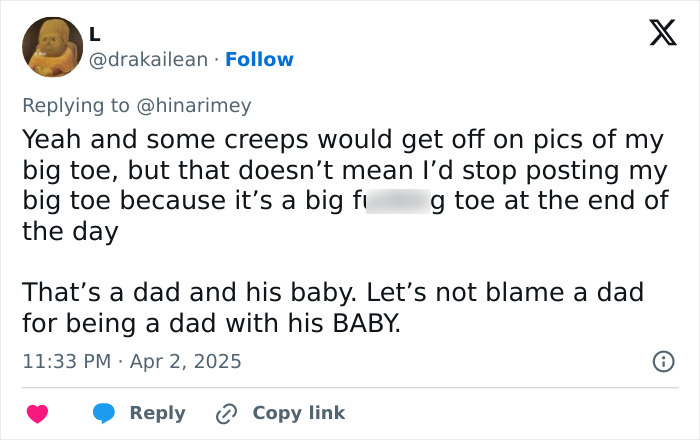 Tweet discussing internet creeps regarding a dad posting about his baby by the pool. Tweet discussing internet creeps regarding a dad posting about his baby by the pool.