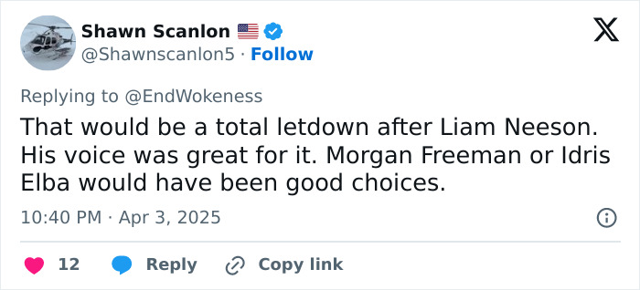 Tweet expressing outrage over rumored 'Narnia' reboot gender swap, discussing preferred voice actors. Tweet expressing outrage over rumored 'Narnia' reboot gender swap, discussing preferred voice actors.