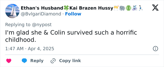 Tweet reacting to Tom Hanks' daughter's revelations about a challenging childhood. Tweet reacting to Tom Hanks' daughter's revelations about a challenging childhood.