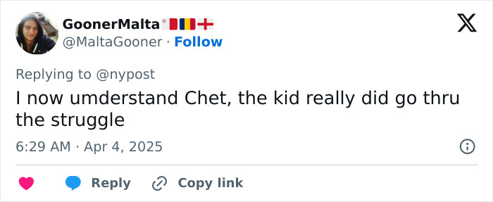 Tweet about Tom Hanks' daughter's childhood and Chet's struggles, emphasizing understanding and hardship. Tweet about Tom Hanks' daughter's childhood and Chet's struggles, emphasizing understanding and hardship.