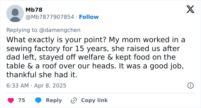 Twitter reply about family struggles and work in response to a Chinese artist's video on US tariffs. Twitter reply about family struggles and work in response to a Chinese artist's video on US tariffs.