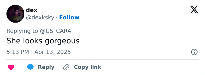 Tweet complimenting Cara Delevingne's transformation at Coachella 2025. Tweet complimenting Cara Delevingne's transformation at Coachella 2025.