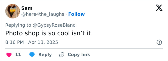 Tweet questioning Gypsy-Rose Blanchard's weight loss, mentioning Photoshop. Tweet questioning Gypsy-Rose Blanchard's weight loss, mentioning Photoshop.