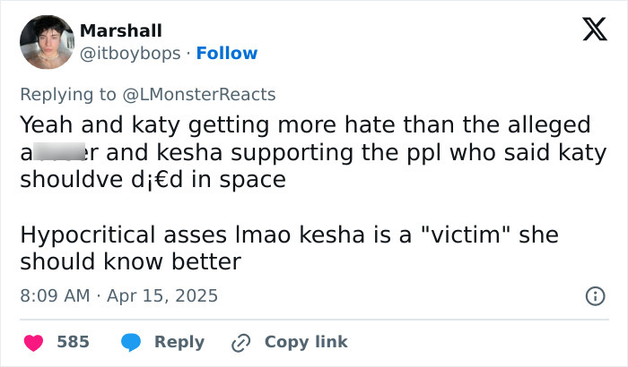 Social media post supporting Katy Perry after criticism from Wendy's and Ke$ha. Social media post supporting Katy Perry after criticism from Wendy's and Ke$ha.