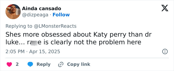 A tweet supporting Katy Perry amidst criticism, with user comments on obsession and controversy. A tweet supporting Katy Perry amidst criticism, with user comments on obsession and controversy.