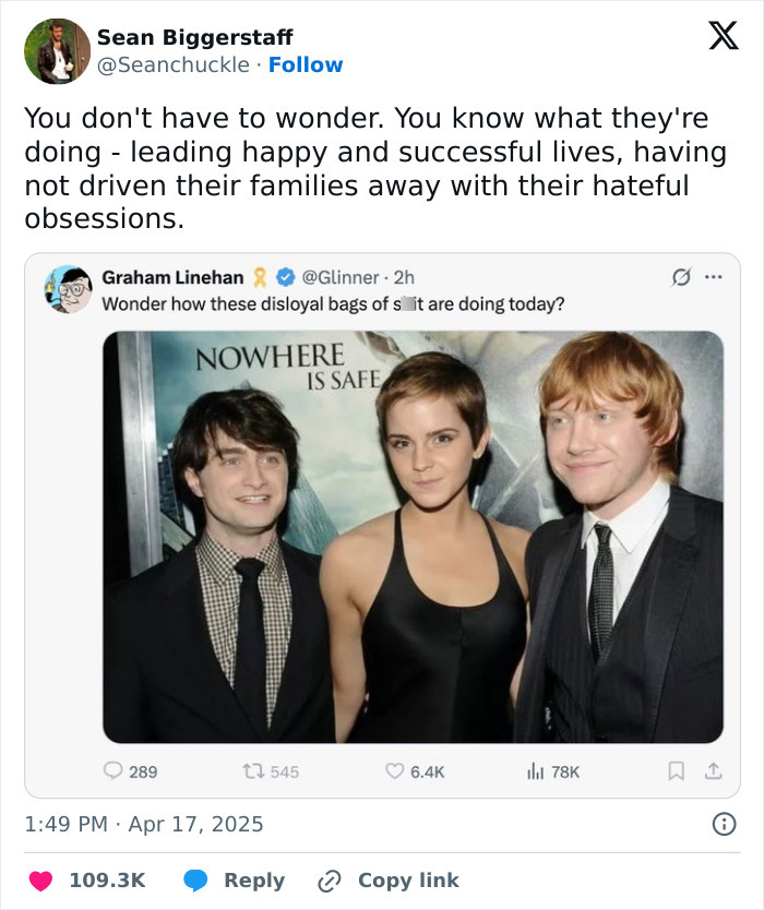 Harry Potter stars in a social media post discussing JK Rowling's views and trans ruling celebration. Harry Potter stars in a social media post discussing JK Rowling's views and trans ruling celebration.