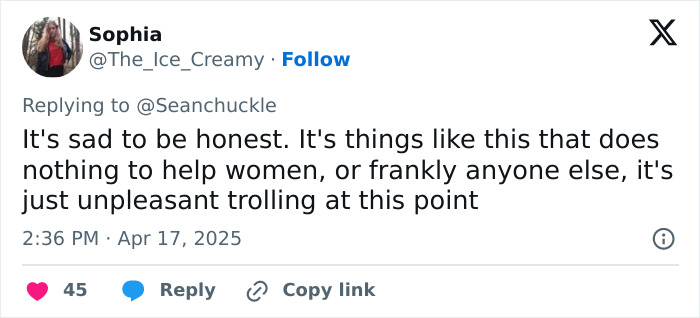 Tweet responding to JK Rowling's trans ruling celebration, calling it unpleasant trolling and harmful to women. Tweet responding to JK Rowling's trans ruling celebration, calling it unpleasant trolling and harmful to women.