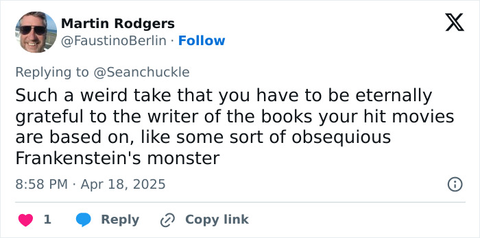 Tweet referencing JK Rowling and a Harry Potter star's comment on gratitude towards writers. Tweet referencing JK Rowling and a Harry Potter star's comment on gratitude towards writers.