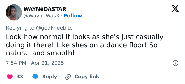 Tweet by WAYNëDÄSTÅR commenting on someone moving naturally and smoothly, likening it to dancing casually. Tweet by WAYNëDÄSTÅR commenting on someone moving naturally and smoothly, likening it to dancing casually.