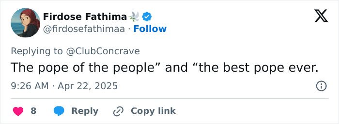 Tweet honoring Pope Francis as "the best pope ever" after farewell at St. Peter's Square. Tweet honoring Pope Francis as "the best pope ever" after farewell at St. Peter's Square.