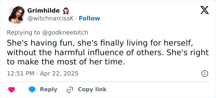 Screenshot of a tweet discussing Britney Spears living independently and making the most of her time. Screenshot of a tweet discussing Britney Spears living independently and making the most of her time.