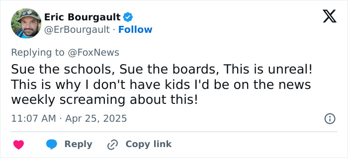 Tweet expressing outrage over middle school survey questions. Tweet expressing outrage over middle school survey questions.