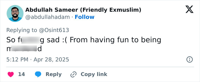 Tweet from Abdullah Sameer expressing sadness about a viral video showing tourist smiling while zip-lining during a mass tragedy. Tweet from Abdullah Sameer expressing sadness about a viral video showing tourist smiling while zip-lining during a mass tragedy.