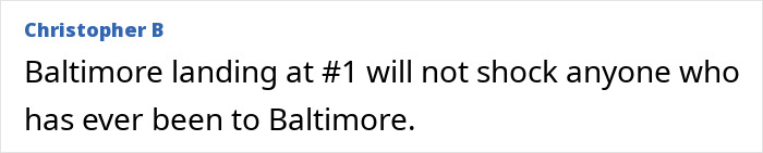 Baltimore ranked #1 dirtiest; visitor reacts unsurprised. Baltimore ranked #1 dirtiest; visitor reacts unsurprised.