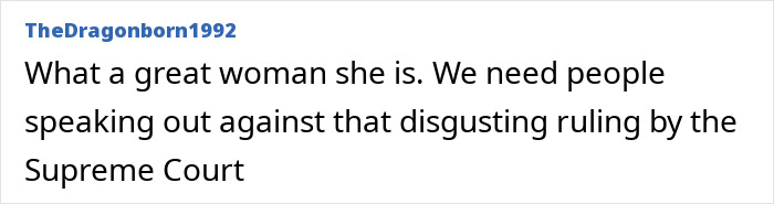 Comment supporting Nicola Coughlan for speaking against a Supreme Court ruling. Comment supporting Nicola Coughlan for speaking against a Supreme Court ruling.