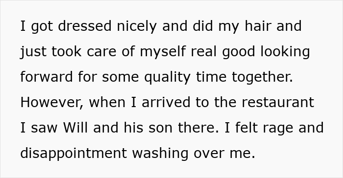 Text describing a date night interrupted by a man's ex, leading to frustration. Text describing a date night interrupted by a man's ex, leading to frustration.