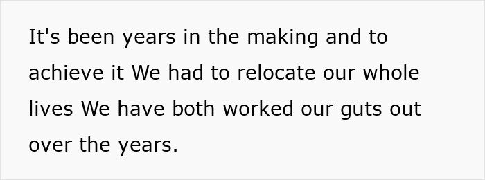 Text stating years of effort and relocation, related to sister-in-law's caravan and move into couple's home. Text stating years of effort and relocation, related to sister-in-law's caravan and move into couple's home.
