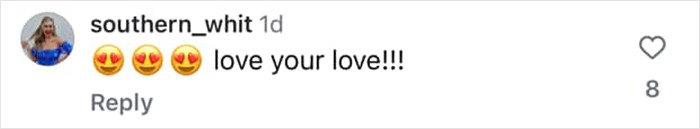 Comment with heart-eye emojis saying "love your love," related to Kristen Stewart and Dylan Meyer's wedding. Comment with heart-eye emojis saying "love your love," related to Kristen Stewart and Dylan Meyer's wedding.