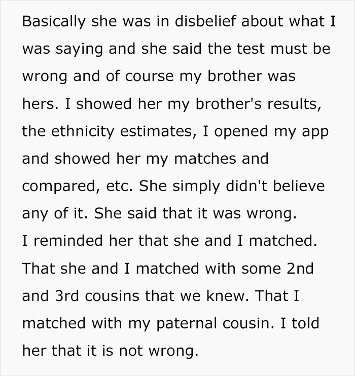 Woman shocked by surprising DNA results, unsure how to respond, discusses disbelief and matches with family. Woman shocked by surprising DNA results, unsure how to respond, discusses disbelief and matches with family.