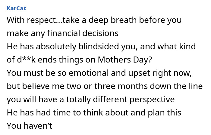 Text message discussing financial decisions after a chaotic relationship ends abruptly. Text message discussing financial decisions after a chaotic relationship ends abruptly.