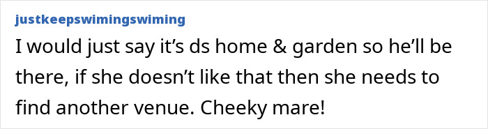 Text screenshot discussing mom's request to keep son away at free birthday venue. Text screenshot discussing mom's request to keep son away at free birthday venue.