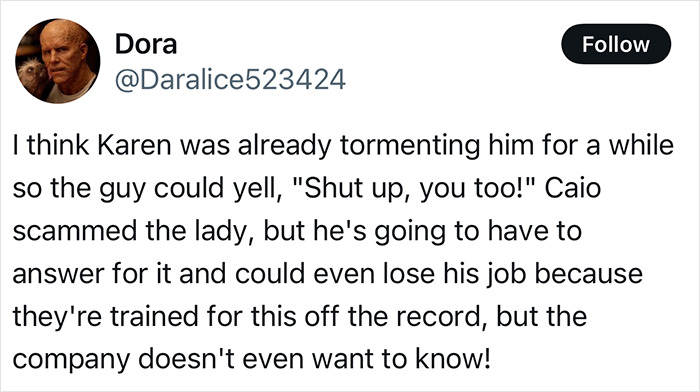 Tweet discussing a woman named Karen tormenting a man, linked to a flight delay incident involving cockpit storming and crew intervention. Tweet discussing a woman named Karen tormenting a man, linked to a flight delay incident involving cockpit storming and crew intervention.