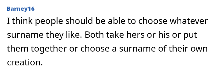 Comment by Barney16 discussing surname choices and hyphenated last names. Comment by Barney16 discussing surname choices and hyphenated last names.