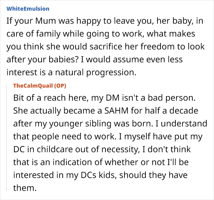 Text exchange discussing modern grandparenting double standards and work-life balance perspectives. Text exchange discussing modern grandparenting double standards and work-life balance perspectives.