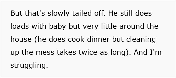 Text regarding parenting struggle and uneven household duties for new mom. Text regarding parenting struggle and uneven household duties for new mom.