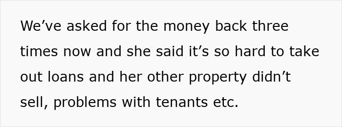 Text explaining loan issues after a friend borrows £40k; challenges include unsold property and tenant problems. Text explaining loan issues after a friend borrows £40k; challenges include unsold property and tenant problems.