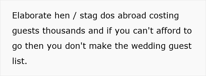 Text discussing how elaborate hen and stag dos abroad affect wedding guest lists and the joy of weddings. Text discussing how elaborate hen and stag dos abroad affect wedding guest lists and the joy of weddings.