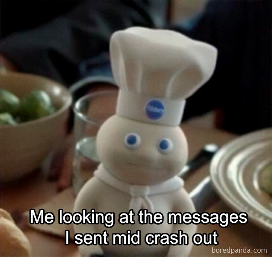 Doughboy meme humorously relating to checking messages after sleeping.