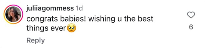 Comment praising the lovebirds with best wishes emoji and heart icon. Comment praising the lovebirds with best wishes emoji and heart icon.