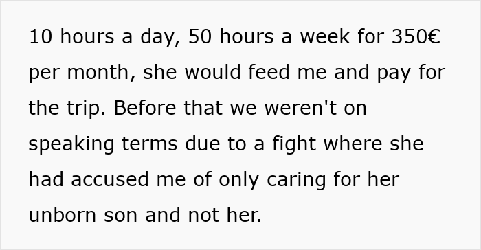 Text excerpt about woman refusing unfair babysitting pay, highlighting conflict over paying sister fairly for newborn care. Text excerpt about woman refusing unfair babysitting pay, highlighting conflict over paying sister fairly for newborn care.