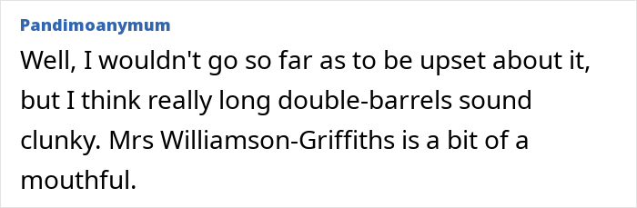 Comment on hyphenated last names being clunky and sounding like a mouthful. Comment on hyphenated last names being clunky and sounding like a mouthful.