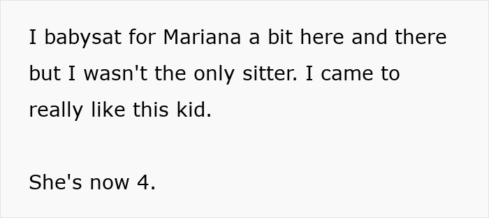 Text about babysitting Mariana and becoming fond of her. Text about babysitting Mariana and becoming fond of her.