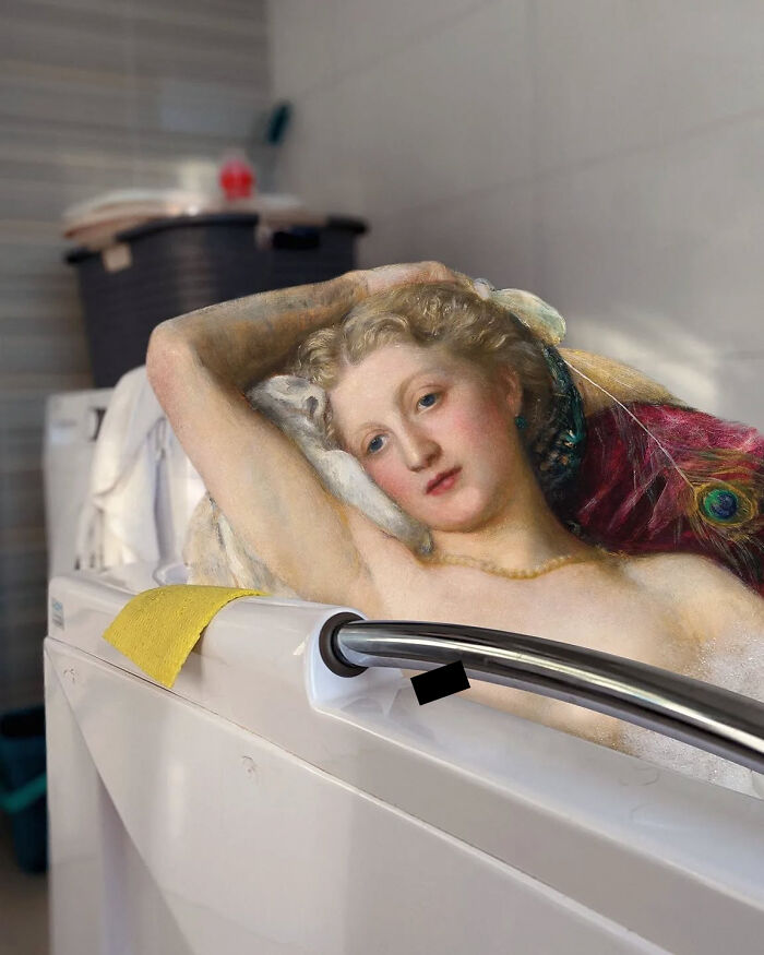 Classical figure in a modern bathroom setting by Alexey Kondakov.