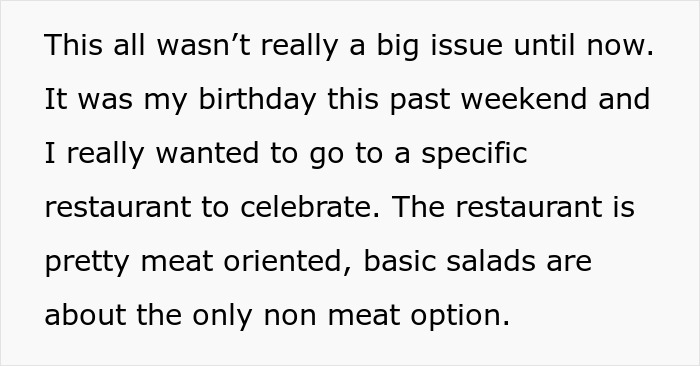 Text about birthday restaurant plans and dietary restrictions. Text about birthday restaurant plans and dietary restrictions.