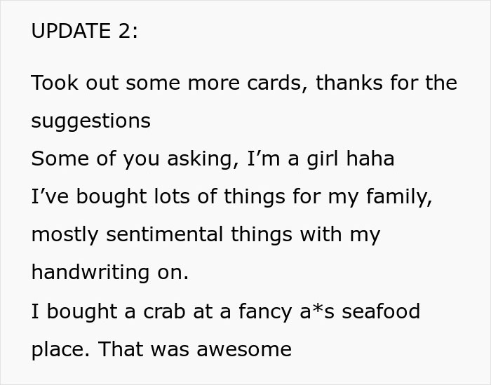 Young woman's update on using good credit score for experiences and sentimental purchases for family. Young woman's update on using good credit score for experiences and sentimental purchases for family.